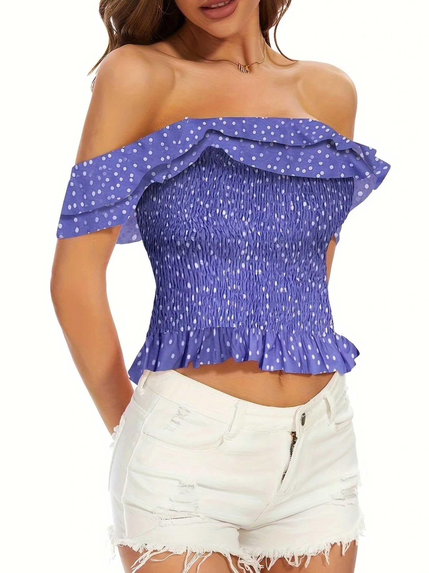 BookerBoutique25 Korean Off Shoulder Ruffle Chiffon Blouse