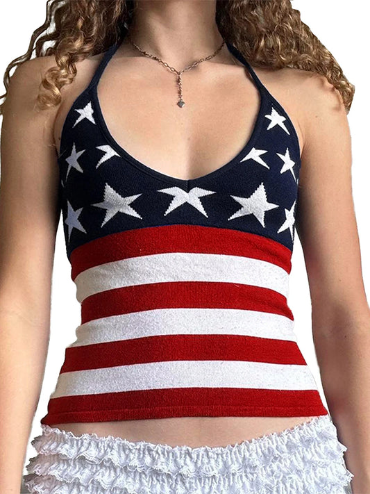 Womens Patriotic Sleeveless Tank Top for Summer Celebrations