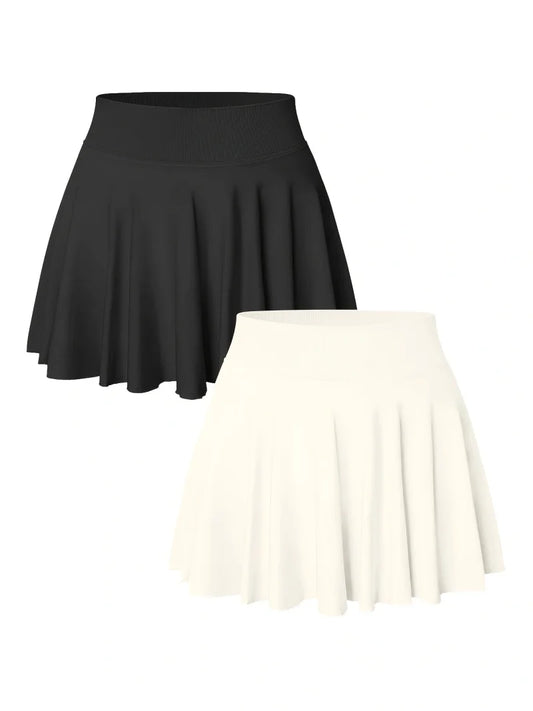 Solid Color High-Waist Tennis Skirt Shorts for Women's Gym