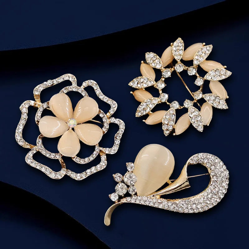 Elegant Metal Flower Pearl Butterfly Brooch Set for Women