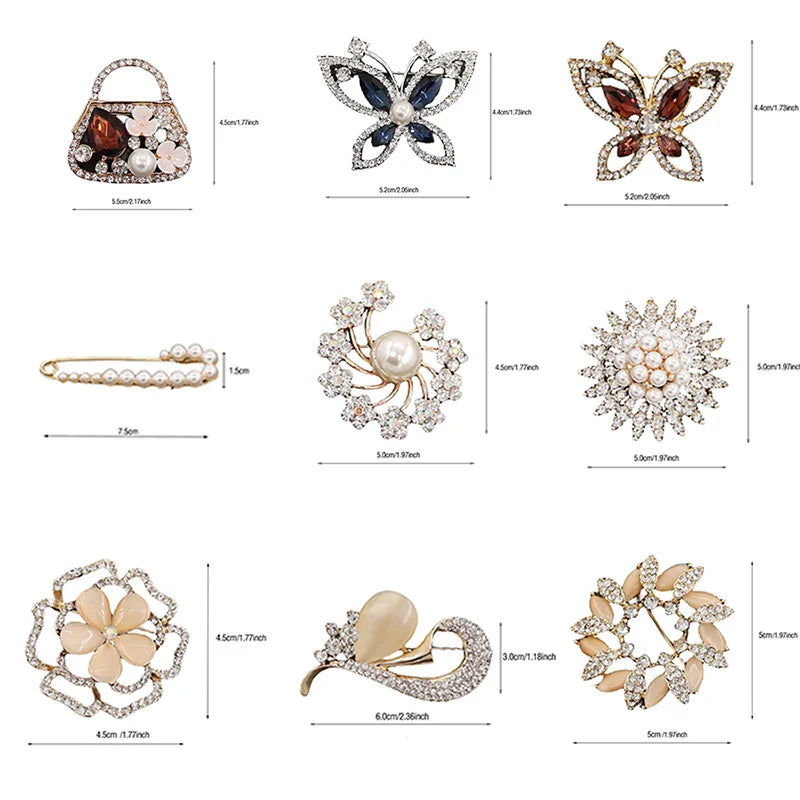 Elegant Metal Flower Pearl Butterfly Brooch Set for Women