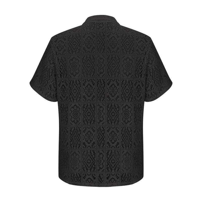 BookerBoutique25 Men Casual Lace Shirts With Lapel Collar