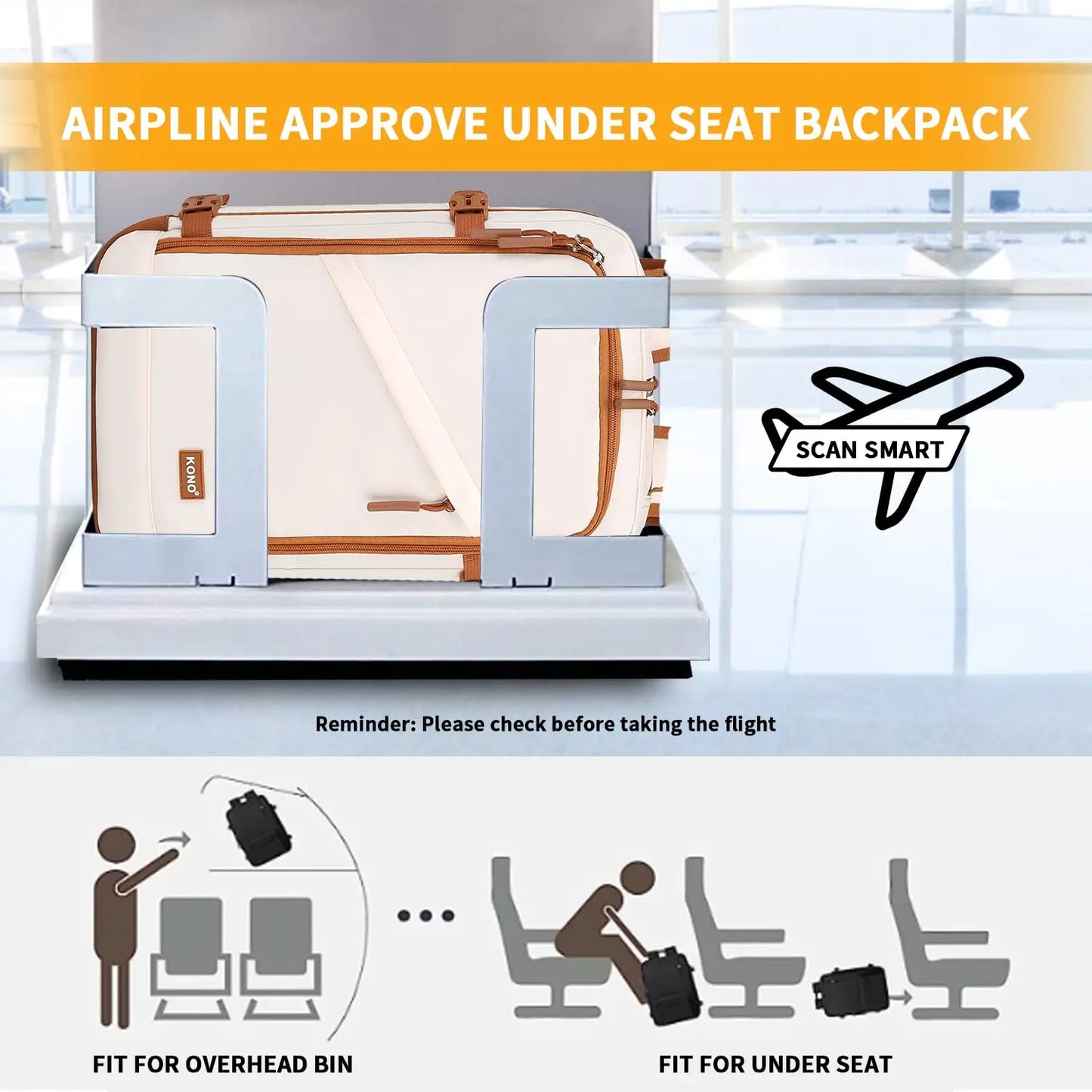 Kono Cabin Bag 40x20x25 for Ryanair Underseat Travel