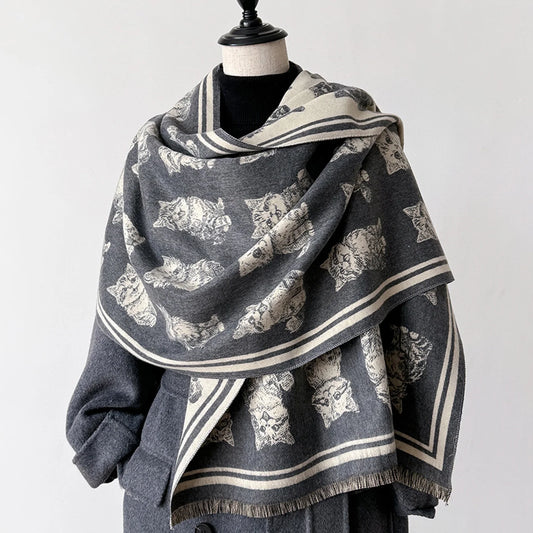 Women's Fall Winter Scarf with Vintage Butterfly Design