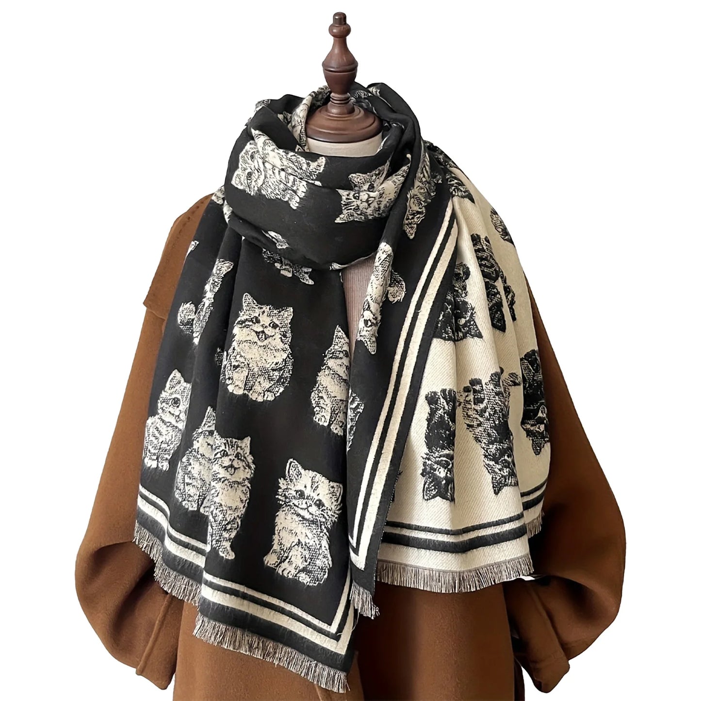 Women's Fall Winter Scarf with Vintage Butterfly Design
