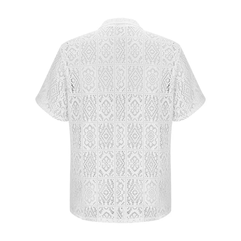 BookerBoutique25 Men Casual Lace Shirts With Lapel Collar