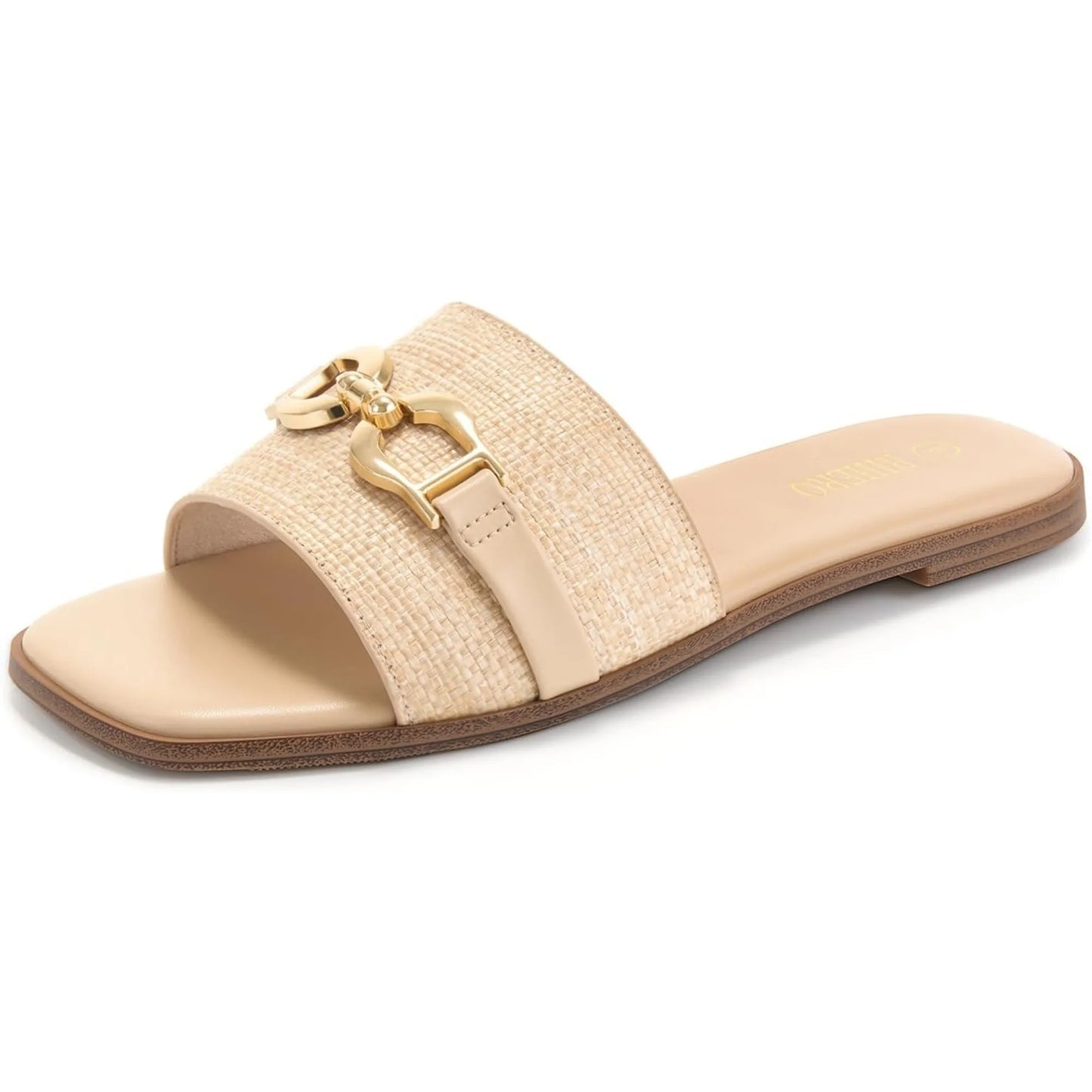 Women's Flat Slide Sandals with Gold Chain