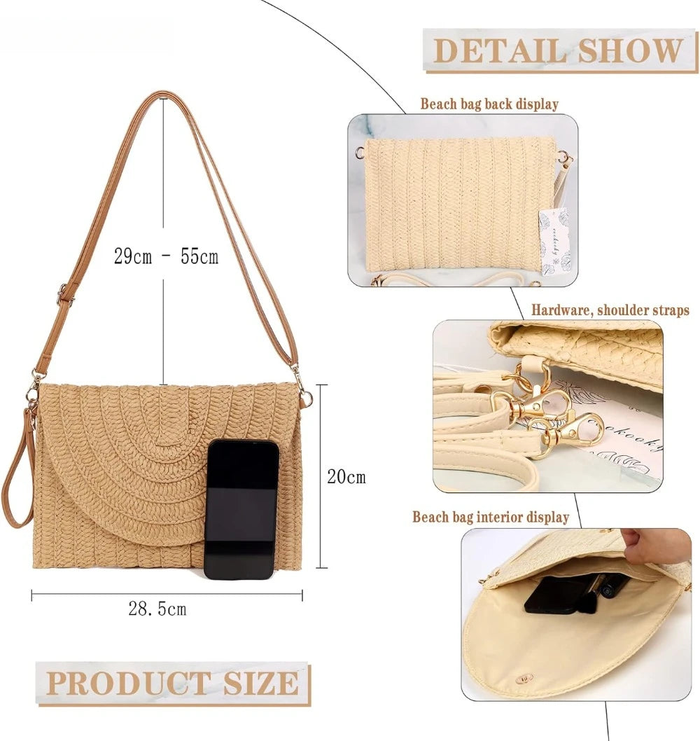 Straw Clutch Handbag – Woven Envelope Bag for Women
