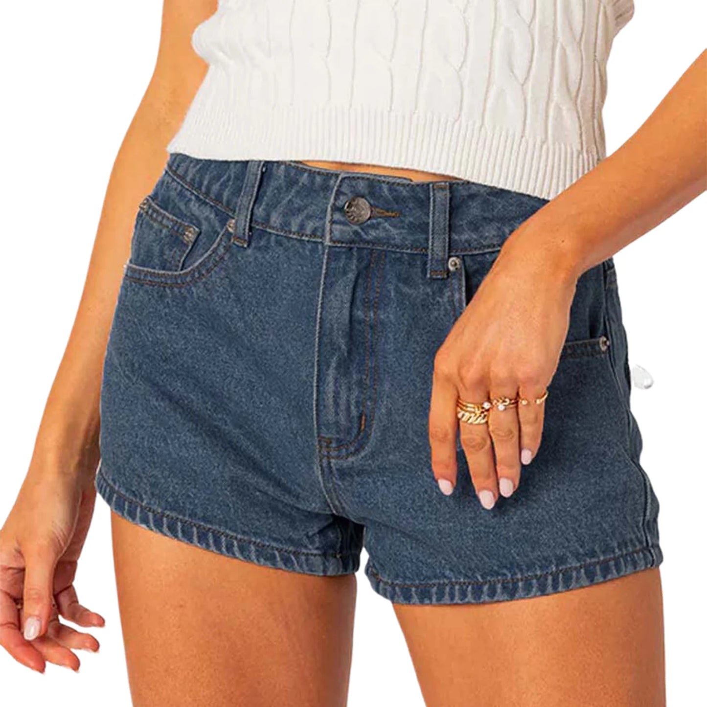 Women s Vintage High Waist Denim Shorts with Distressed Details and Frayed Hemline for Summer Casual Wear