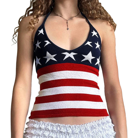Women's Patriotic Halter Neck Tank Top for Summer Celebrations