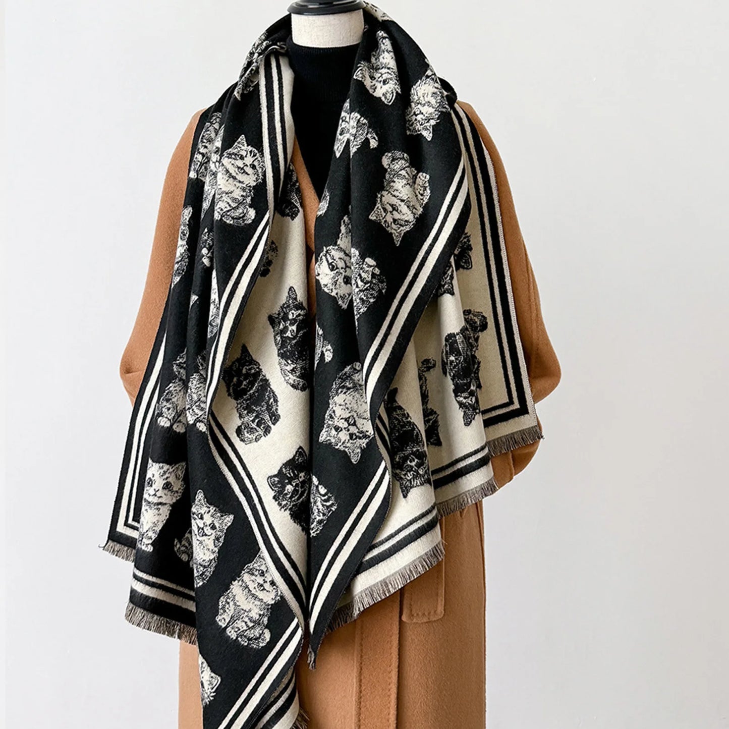 Women's Fall Winter Scarf with Vintage Butterfly Design