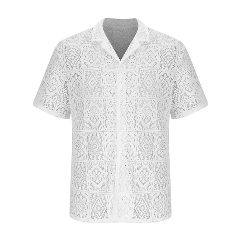 BookerBoutique25 Men Casual Lace Shirts With Lapel Collar