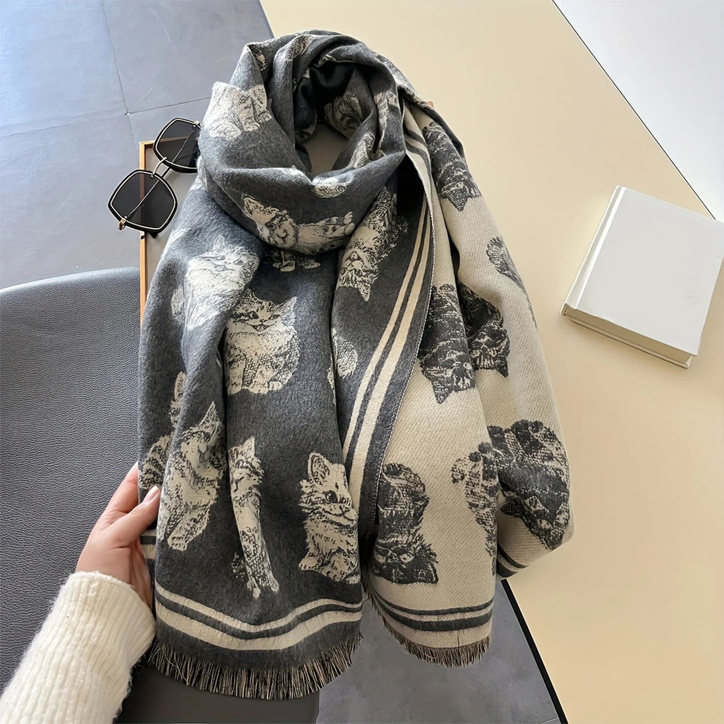 Women's Fall Winter Scarf with Vintage Butterfly Design